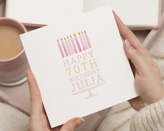 70th Birthday Card, Personalised Birthday Card for Her, Custom Name Card, Milestone Card, Simple Birthday Card