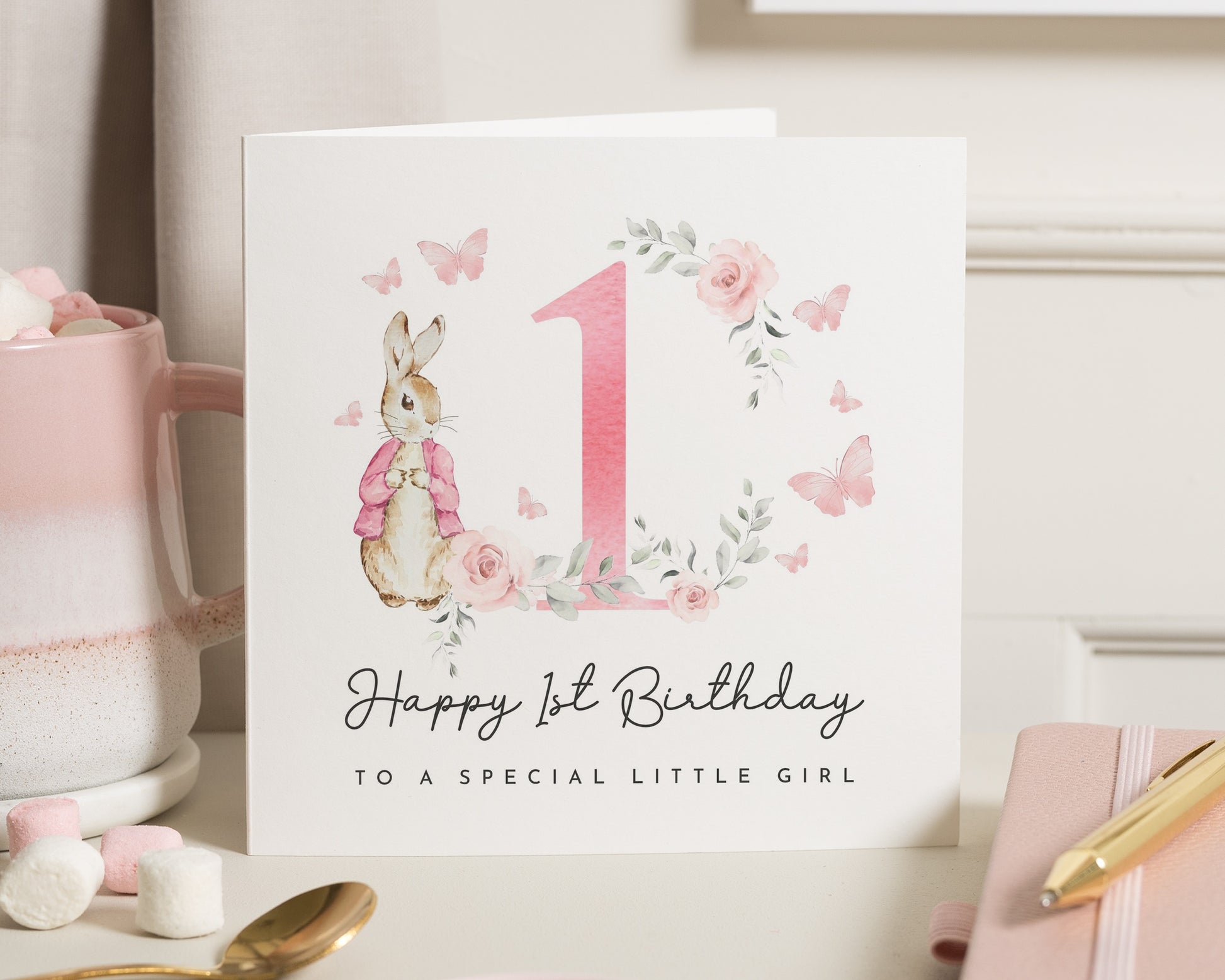 1st Birthday Card for Girl, First Birthday Card, Bunny Birthday Card, Personalised Birthday Card for Daughter, Granddaughter, Niece
