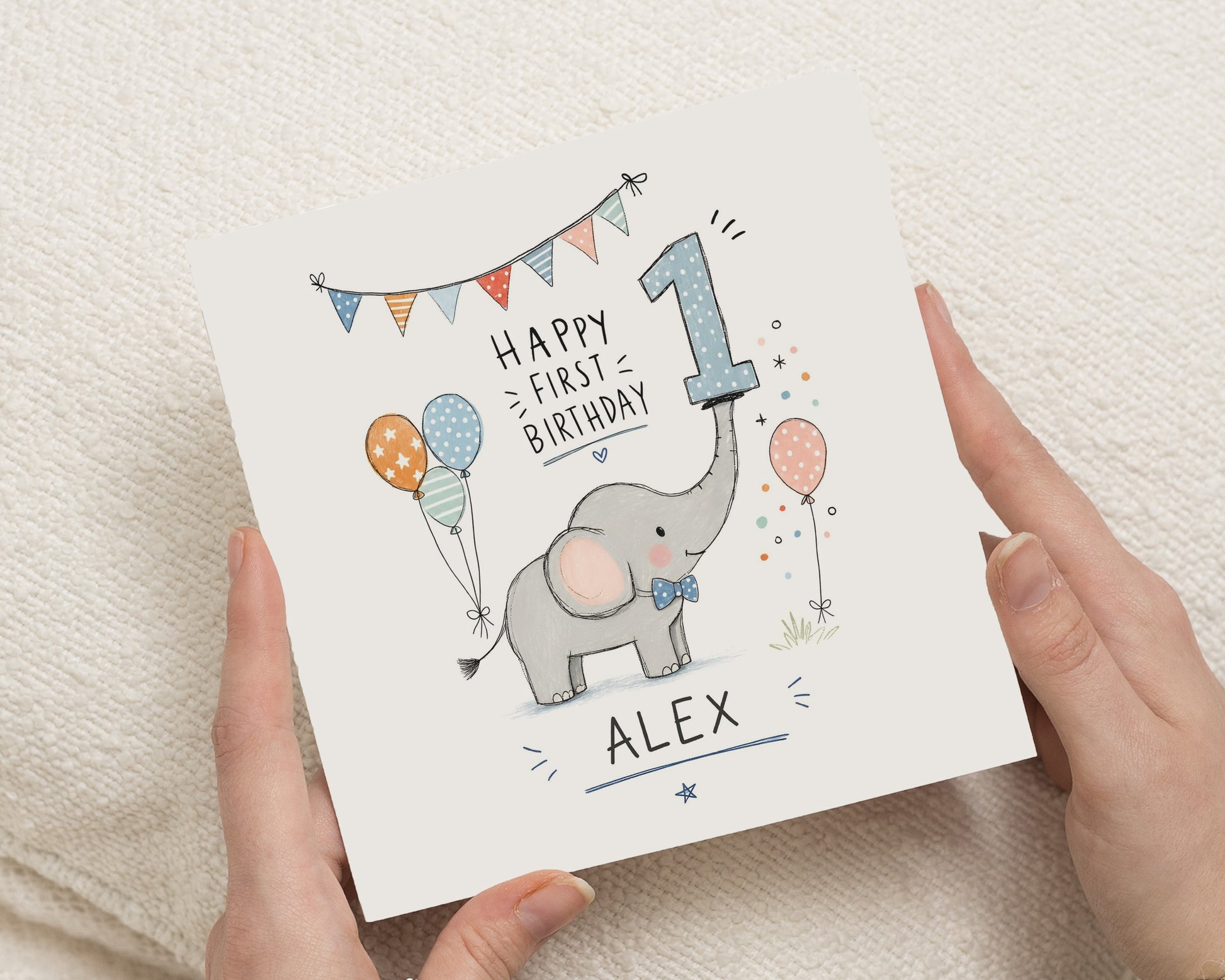 1st Birthday Card, First Birthday Card, Personalised Birthday Card, Elephant Birthday Card, Birthday Card for Boy, Birthday Card for Girl
