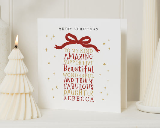 Christmas Card for Daughter, Personalised Daughter Christmas Card, Merry Christmas Card for Her, Custom Christmas Card for Daughter