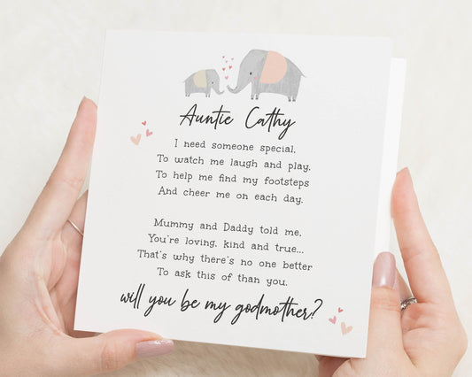 Will You Be My Godmother Card, Godmother Proposal Card, Personalised Godparent Card, Elephant Card, Baby Christening Card, Cute Poem Card