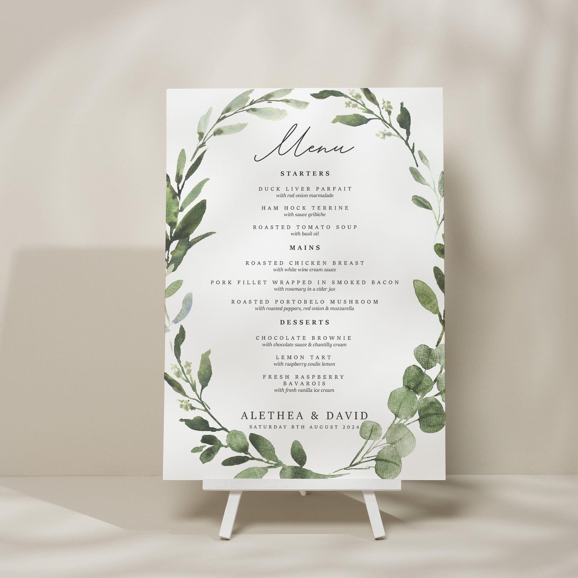 Botanical Wedding Menu Sign, Eucalyptus Sign, Food Menu Wedding Sign, Food Menu Sign For Wedding, Simple Design &#39;Alethea&#39;