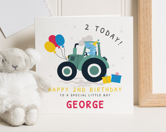 2nd Birthday Card for Boy, Tractor Birthday Card, Personalised Birthday Card for Son, Birthday Card for Grandson, Cute Animal Card