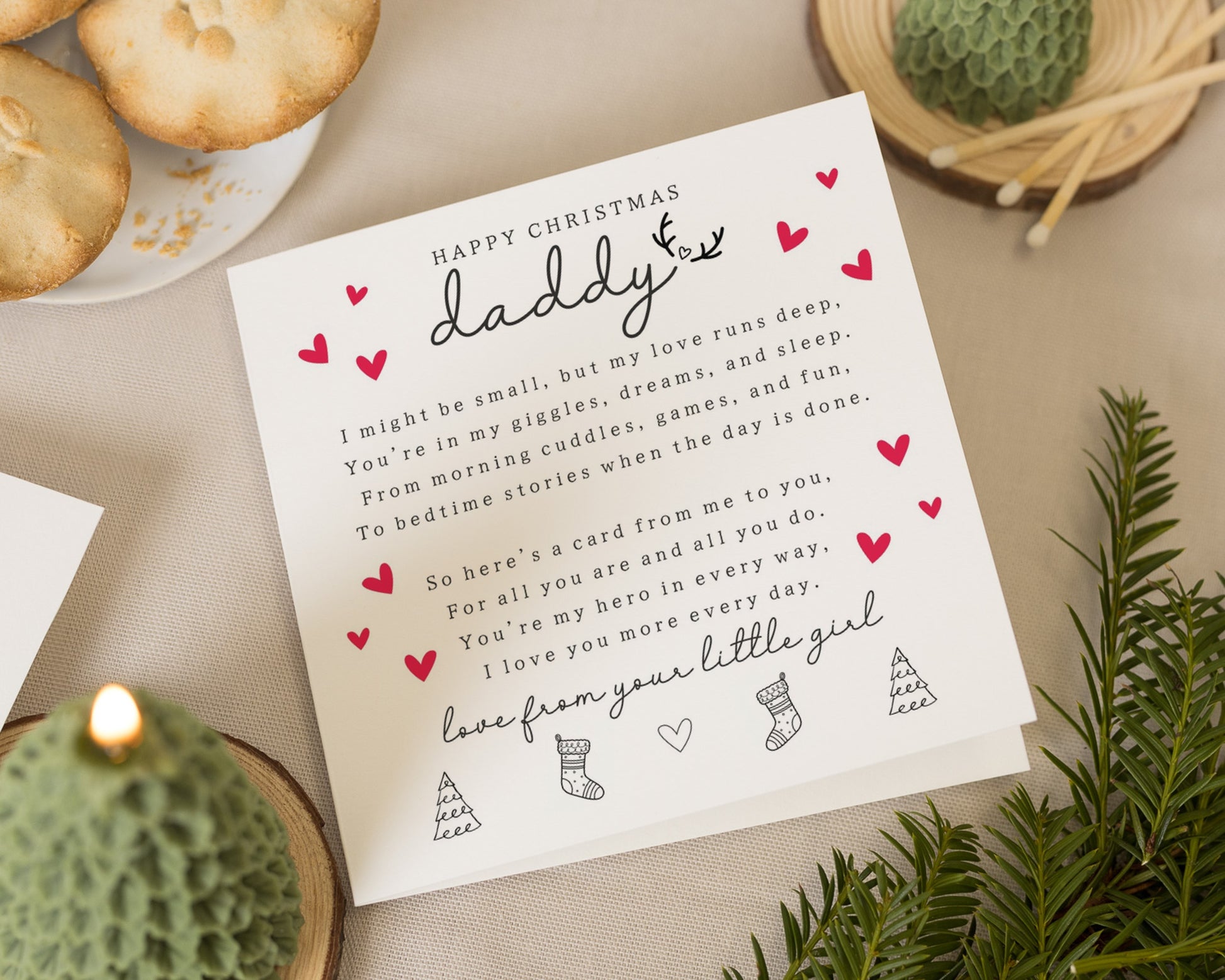 Christmas Card for Daddy, Happy Christmas Daddy Card, Christmas Card from Daughter, Personalised Christmas Card, Cute Xmas Card