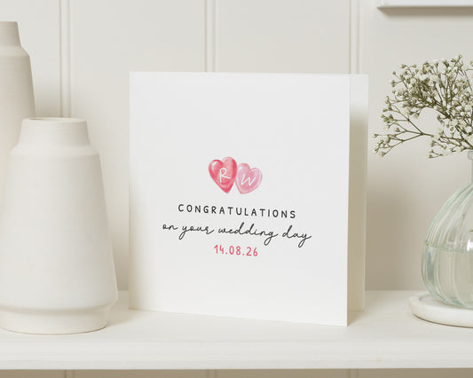 Wedding Card Personalised, Wedding Congratulations Card, Custom Names Wedding Day Card, Heart Wedding Card, Printed Metallic Effect