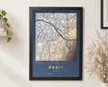 Personalised Gold Foil Map Print, Custom Location Map, Slate Blue Wall Art, Wedding Gift, Anniversary Gift for Couple