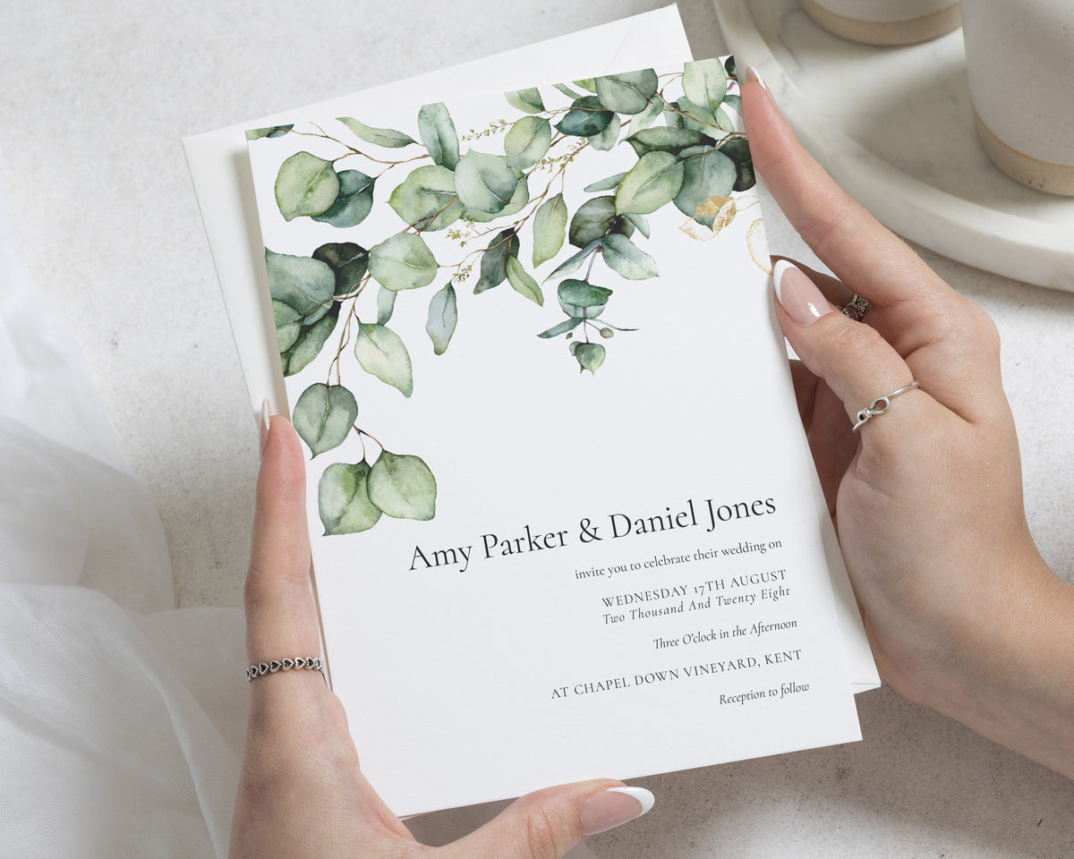 Eucalyptus Wedding Invitations, Greenery Wedding Invite, Botanical Watercolour Invitation Suite, Personalised Wedding Stationery