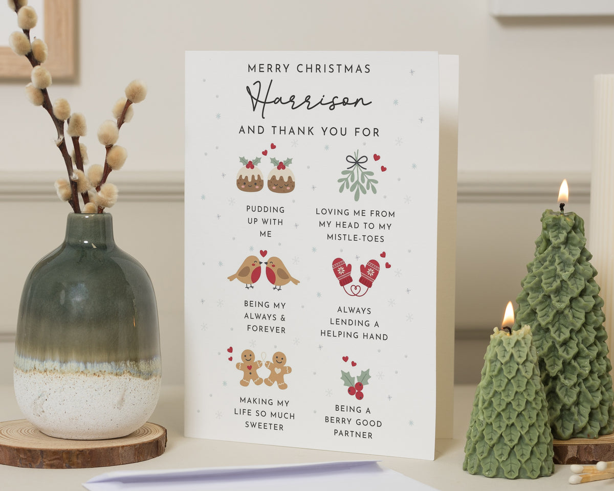 Personalised Christmas Card for Partner, Christmas Thank You Card, Funny Christmas Card for Him Her, Cute Pun Card for Boyfriend Girlfriend