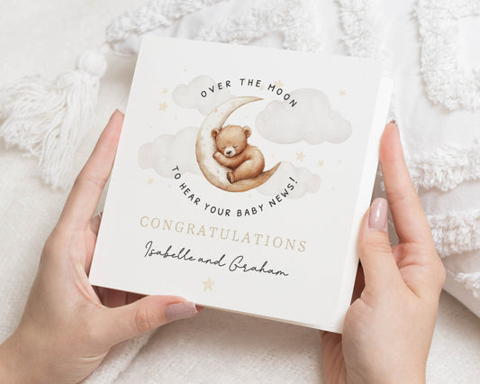 Pregnancy Congratulations Card, New Baby Card, Baby News Card, Mum to Be Card, Dad to Be Card, Over The Moon Card, Personalised Card