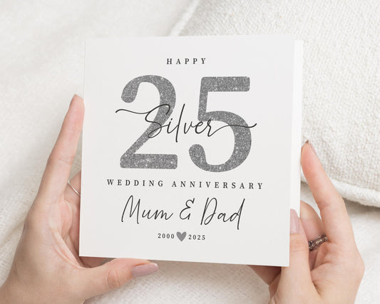 25th Wedding Anniversary Card for Mum and Dad, Silver Anniversary Card, Personalised 25 Years Card, Parents Anniversary Card, Custom Card