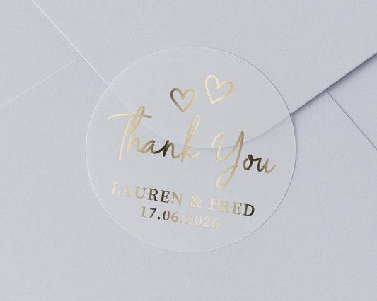 Thank You Sticker, Wedding Thank You Sticker, Personalised Thank You Label, Gold Foil Thank You Sticker, Custom Wedding Sticker