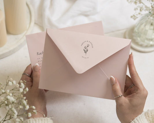 Blush Pink Envelopes with Guest or Return Address Printing, C6, 5x7 or C5 Printed Wedding Invitation Envelopes (Blossom)