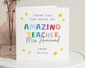 Thank You Teacher Card, Personalised Teacher Card, Teacher Appreciation Card, Thank You Card for Teacher, End of Term Card