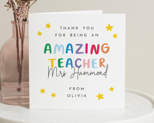 Thank You Teacher Card, Personalised Teacher Card, Teacher Appreciation Card, Thank You Card for Teacher, End of Term Card