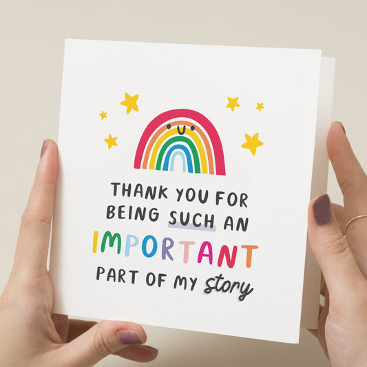 Teacher Thank You Card, Thankyou For Being An Important Part Of My Story, Teacher Appreciation Card, End Of School Card, Cute Teacher Gift