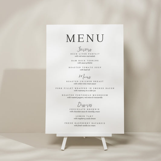 Modern Wedding Menu Sign, Food Menu Sign For Wedding, Minimalistic Wedding Sign, Wedding Signage &#39;Harper&#39;