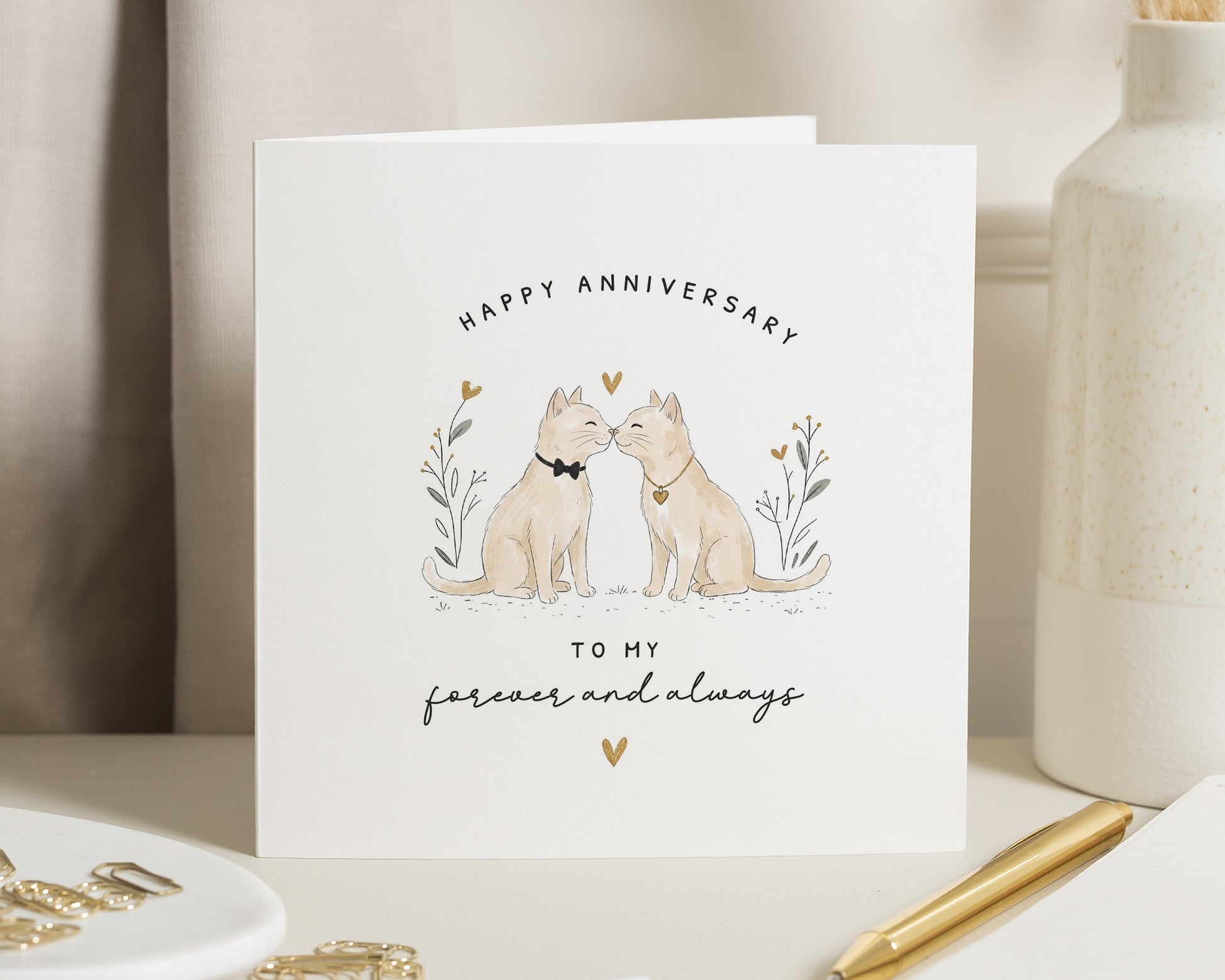 Anniversary Card for Husband, Anniversary Card for Wife, Romantic Cat Anniversary Card, Cute Card for Partner, Forever and Always