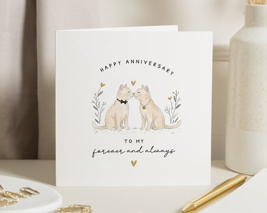 Anniversary Card for Husband, Anniversary Card for Wife, Romantic Cat Anniversary Card, Cute Card for Partner, Forever and Always