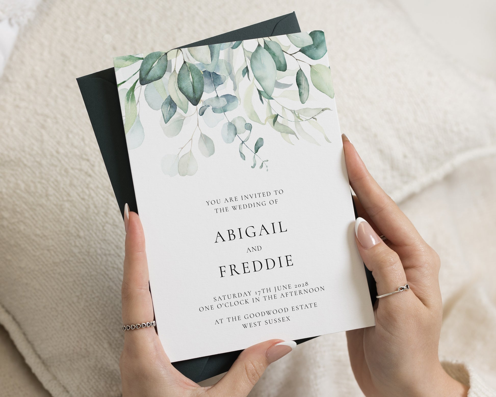 Sage Green Wedding Invitations, Eucalyptus Wedding Invite, Botanical Greenery Wedding Stationery, Elegant Personalised Invitation Suite