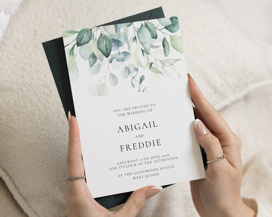 Sage Green Wedding Invitations, Eucalyptus Wedding Invite, Botanical Greenery Wedding Stationery, Elegant Personalised Invitation Suite