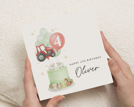4th Birthday Card for Boy, Personalised Tractor Birthday Card, Animal Birthday Card, Farm Birthday Card