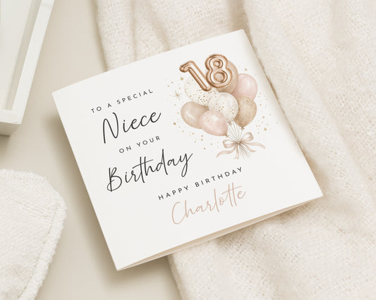 18th Birthday Card for Niece, Niece 18th Birthday Card, Personalised Birthday Card for Her, Happy Birthday Card, Balloon Birthday Card