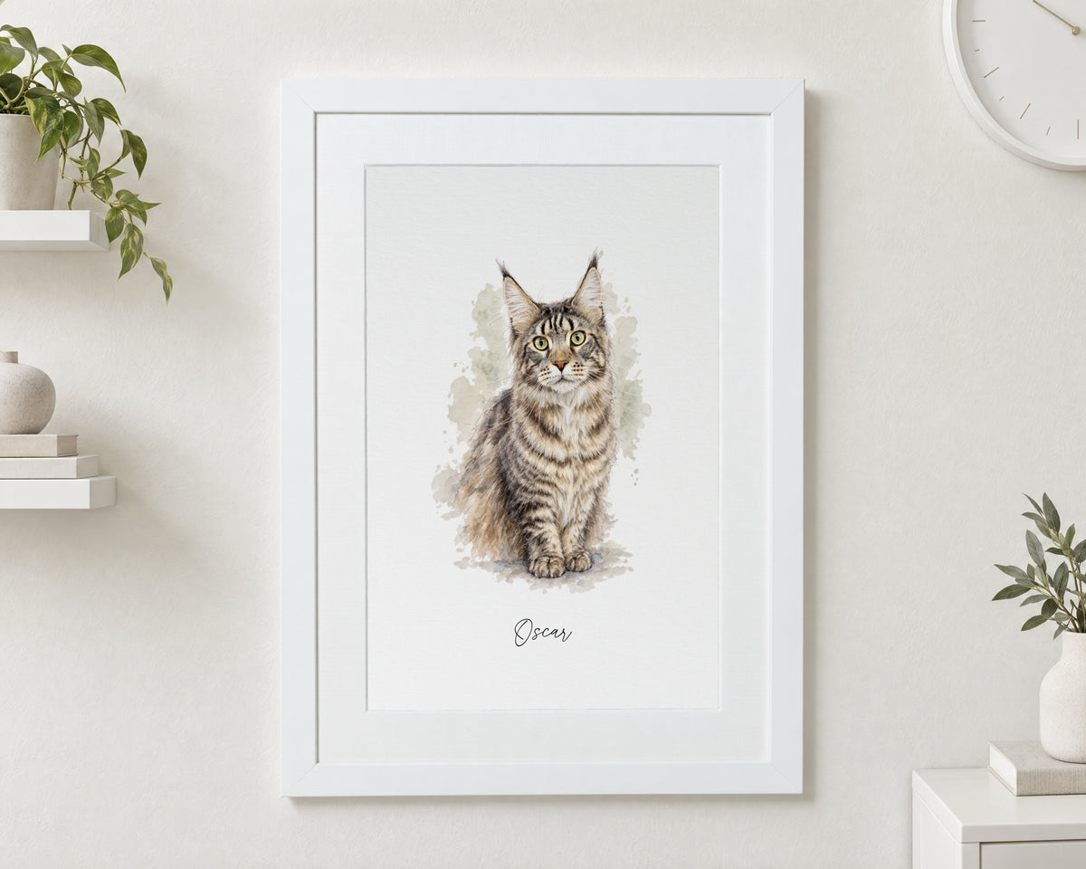Personalised Pet Portrait, Custom Pet Print From Photo, Watercolour Pet Wall Art, Gift for Pet Owner, White Framed Print