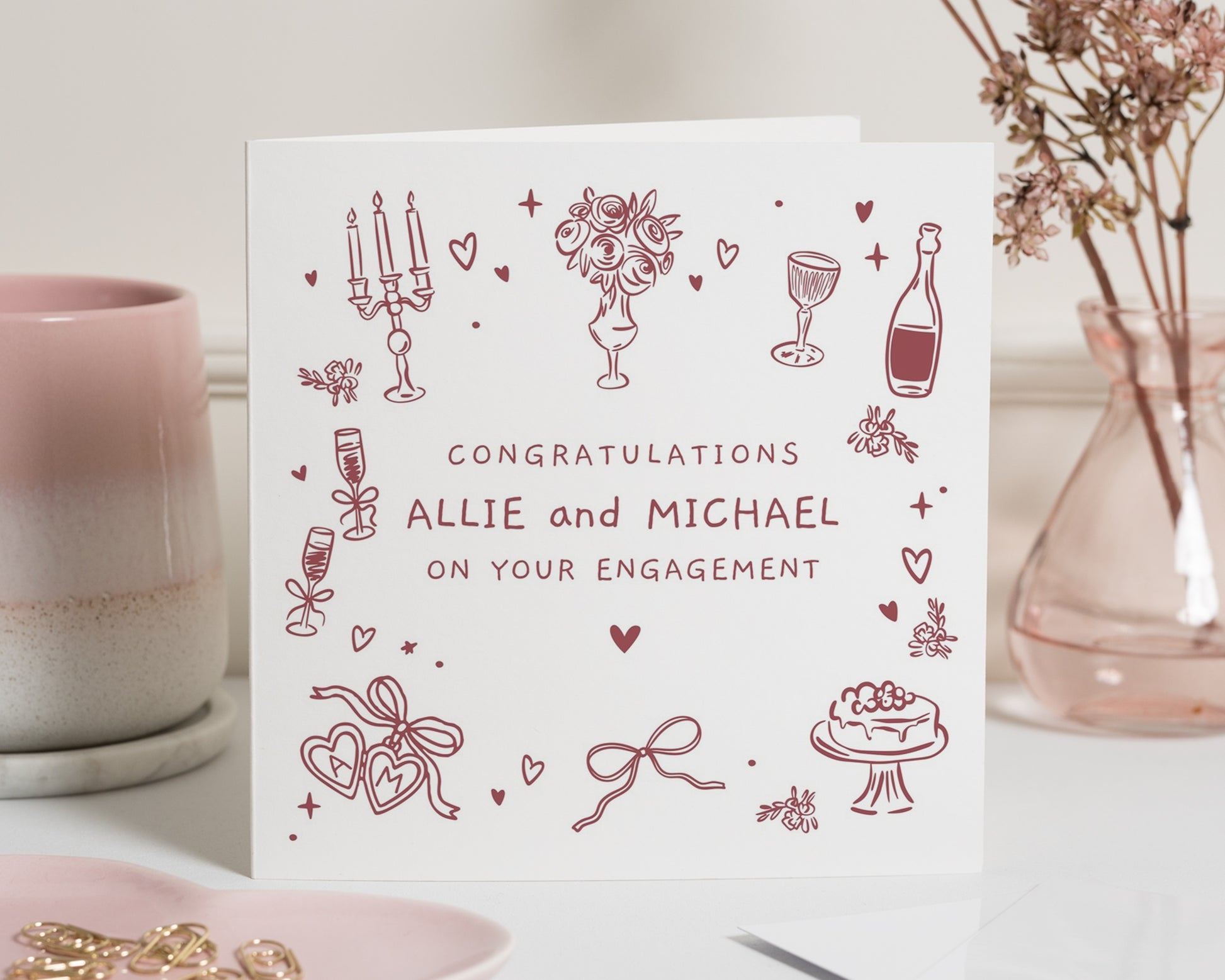 Personalised Engagement Card, Engagement Card for Couple, Engagement Cards, Congratulations Card, Custom Wedding Card, Champagne Card