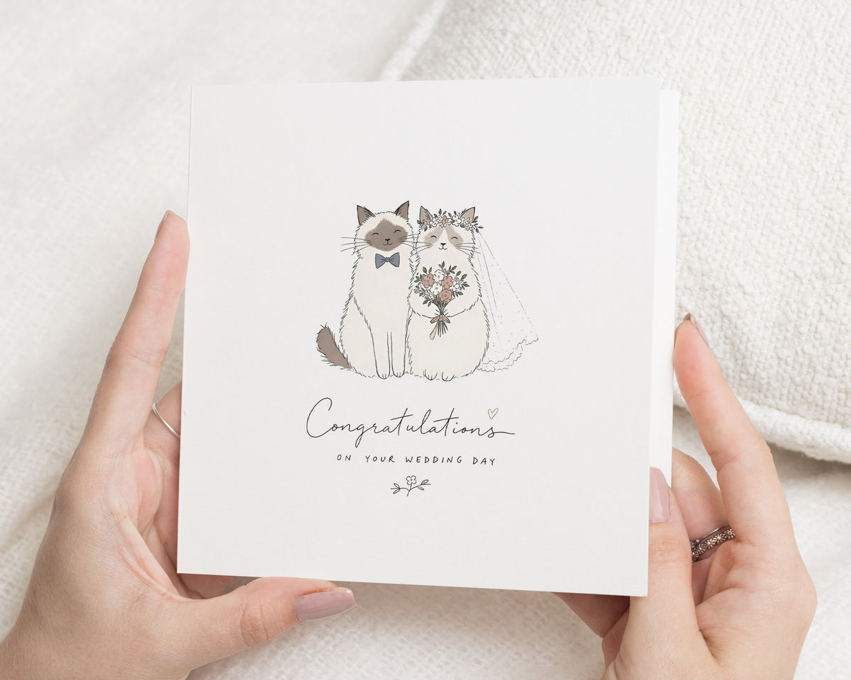 Wedding Card, Wedding Cards, Wedding Day Card, Congratulations Card, Cute Cat Wedding Card, Cards for Bride and Groom, Newlyweds Card