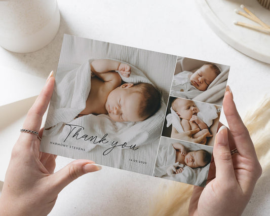 Custom Thank You Cards New Baby, Simple Baby Thank You Cards, Folded Baby Photo Thank You Cards, Postcard Thankyou Cards, Thank You Notes