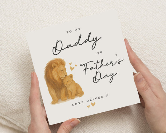 Fathers Day Card for Daddy, Fathers Day Card from Child, Lion Card for Dad, Personalised Fathers Day Card, Cute Animal Card for Him