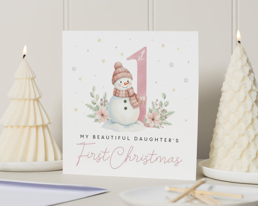 1st Christmas Card for Daughter, First Christmas Card for Girl, Daughter Christmas Card, My Beautiful Daughter Christmas Card, Snowman Card