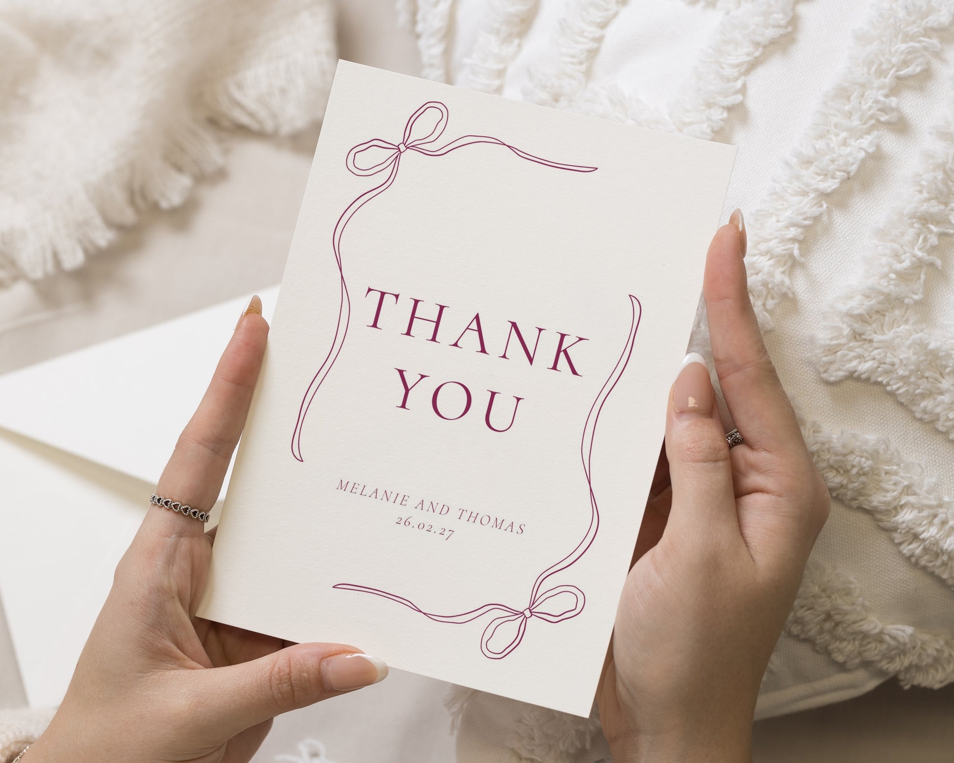 Personalised Wedding Thank You Cards, Wedding Thank You Card, Folded Thank You Cards, Simple Bow Thank You Cards