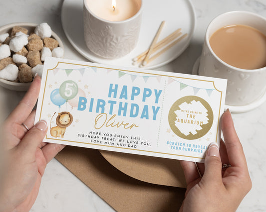 Personalised Birthday Card for Boy, 5th Birthday Scratch To Reveal, Gift Experience, Custom Voucher, Birthday Surprise