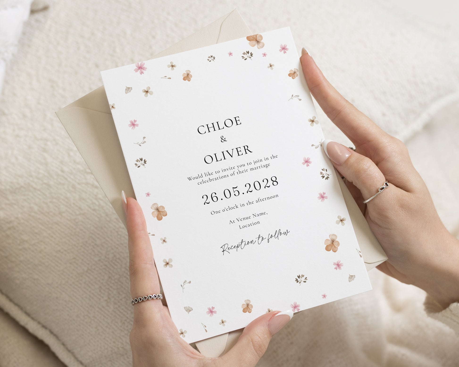 Wildflower Wedding Invitations, Blush Floral Wedding Invite, Minimal Botanical Invitation Suite, Personalised Wedding Stationery