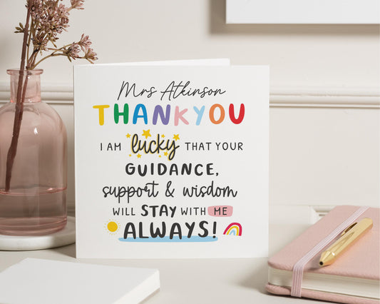 Thank You Card for Teacher, Teacher Thank You Card, Rainbow Thank You Card, Personalised Thank You Card, Thank You Card for Her