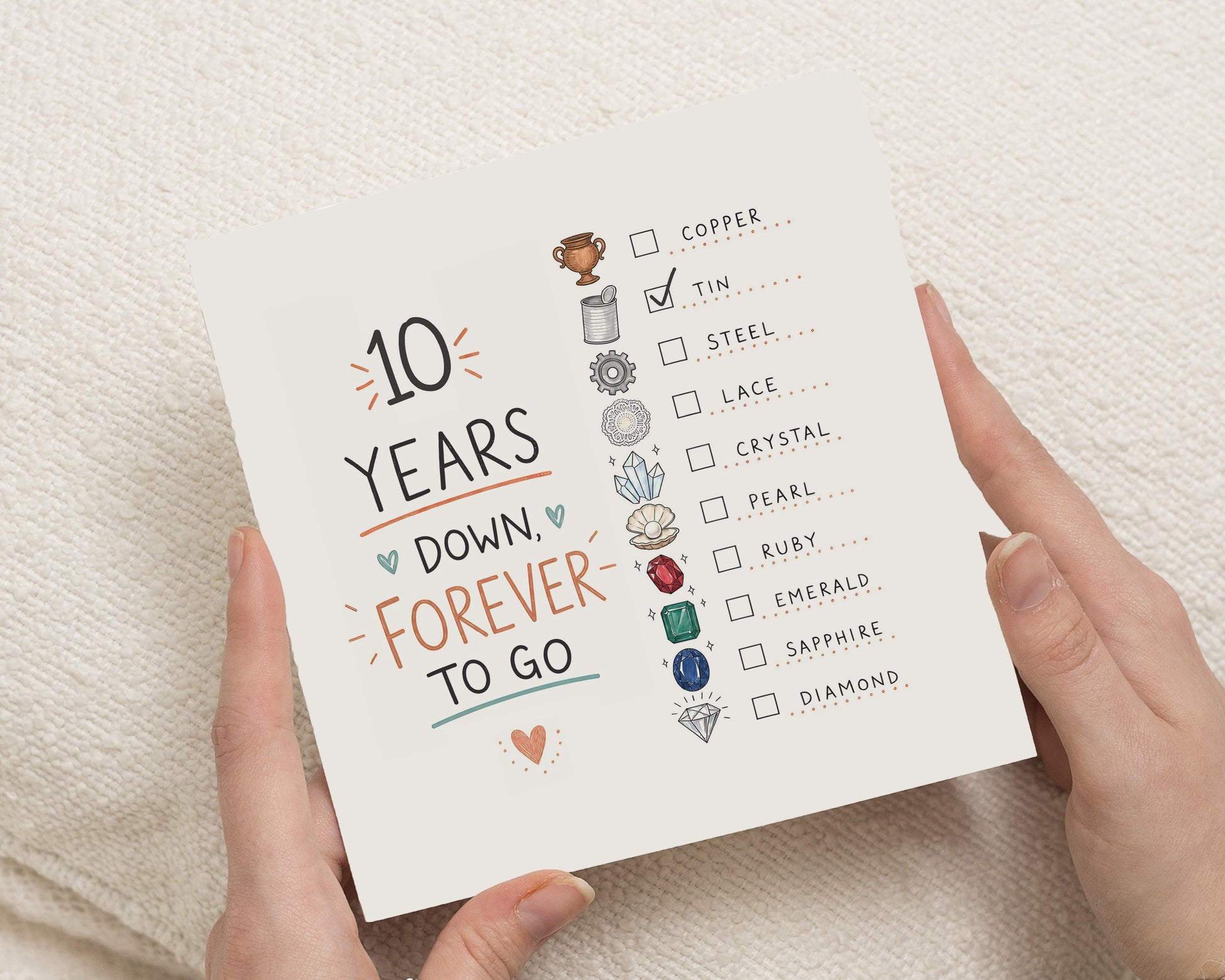 10th Anniversary Card, 10 Year Anniversary Card, Tin Anniversary Card, 10 Years Down Card, Wedding Anniversary Card for Couple