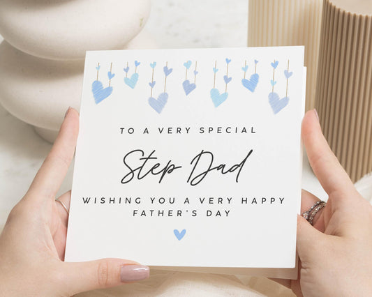 Fathers Day Card for Step Dad, Step Dad Fathers Day Card, Fathers Day Card from Stepchild, Special Step Dad Card, Blue Hearts Card