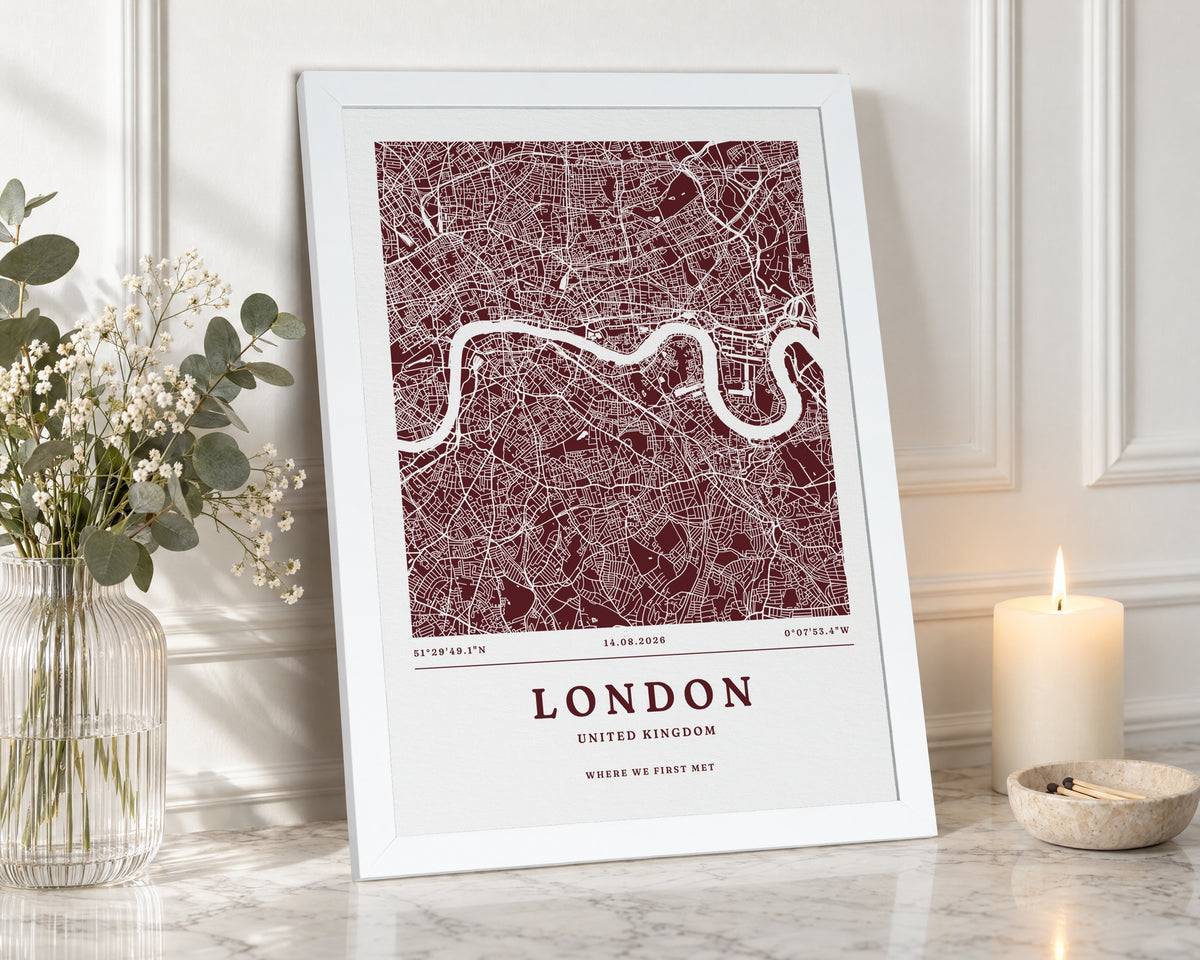 Personalised Map Print, Custom Location Map, Where We Met Print, Coordinates Print, Wedding Gift for Couple, Anniversary Gift