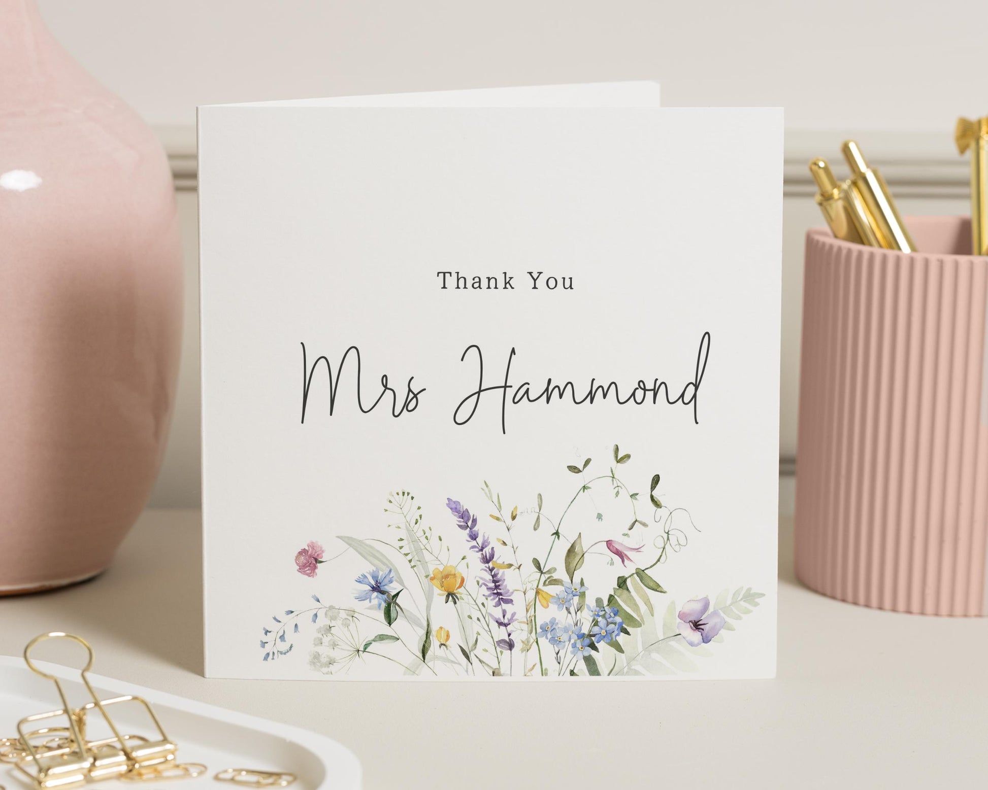 Thank You Card for Teacher, Personalised Thank You Card, Floral Thank You Card, Thank You Card for Her, Custom Teacher Card