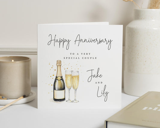 Anniversary Card for Couple, Personalised Anniversary Card, Champagne Card, Anniversary Card for Him, Anniversary Card for Her