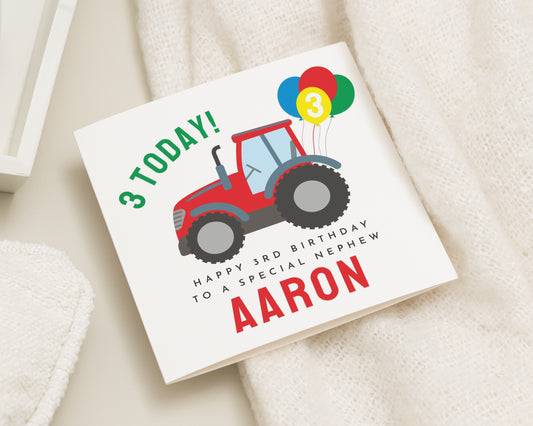 3rd Birthday Card for Nephew, Tractor Birthday Card, Personalised Birthday Card for Boy, Special Nephew Birthday Card, 3 Today Card