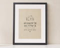 Personalised Coordinates Print, New Home Gift, Ivory Wall Art, House Warming Gift, Home Sweet Home Print, Black Framed Print