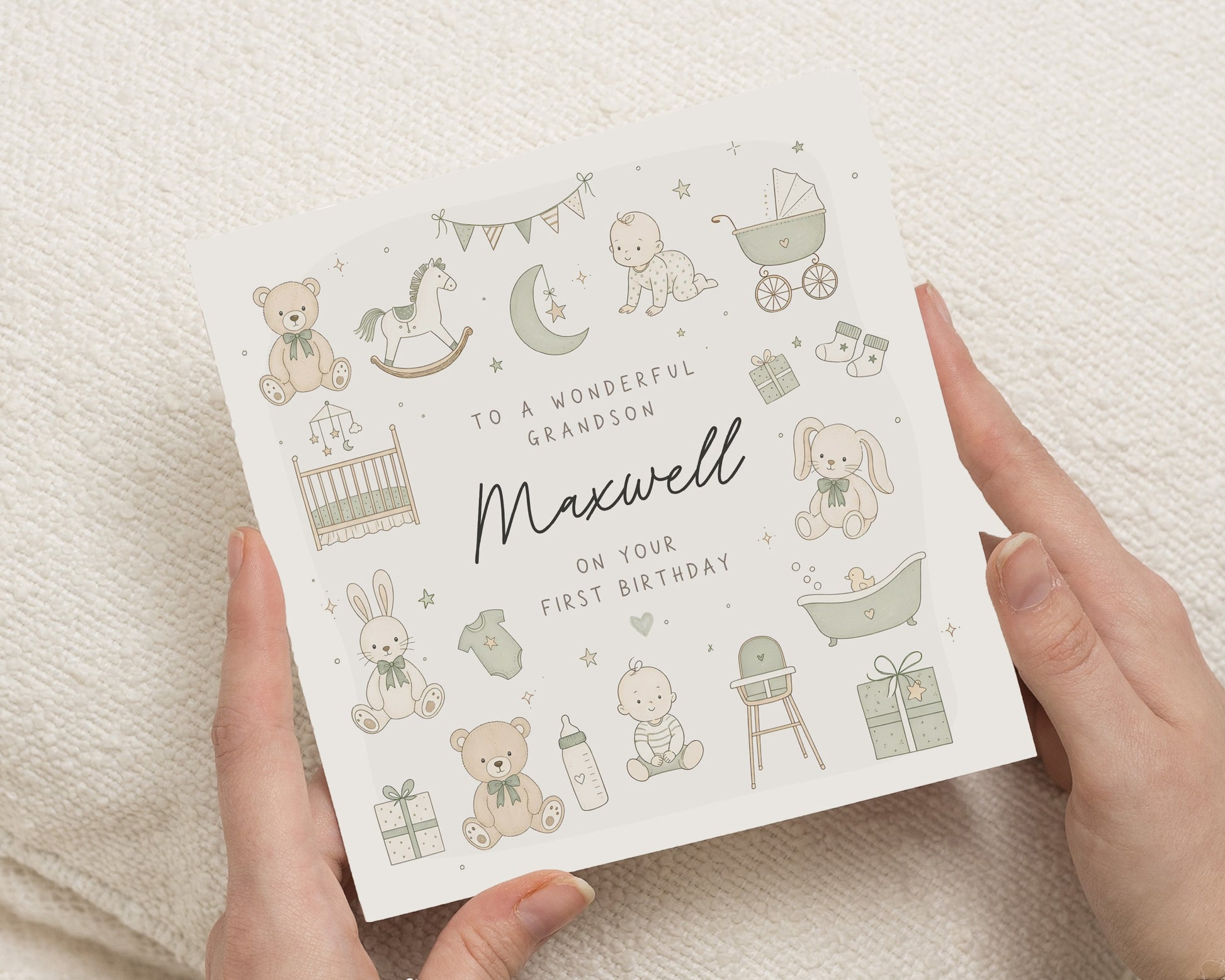 1st Birthday Card for Grandson, First Birthday Card, Grandson Birthday Card, Personalised 1st Birthday Card, Baby Boy Birthday Card