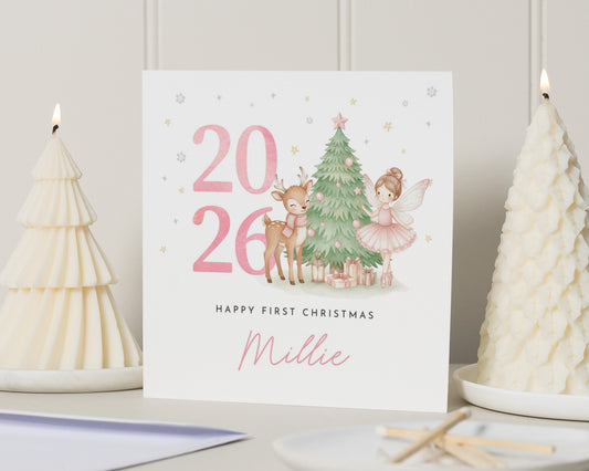 Personalised First Christmas Card, 1st Christmas Card for Girl, Baby Christmas Card, Daughter Granddaughter Niece Xmas Card, Fairy Card