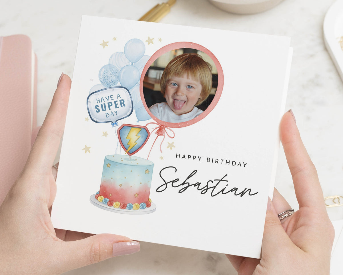 Personalised Birthday Card for Boy, Photo Birthday Card, Birthday Card for Son, Superhero Birthday Card, Boys Birthday Cards