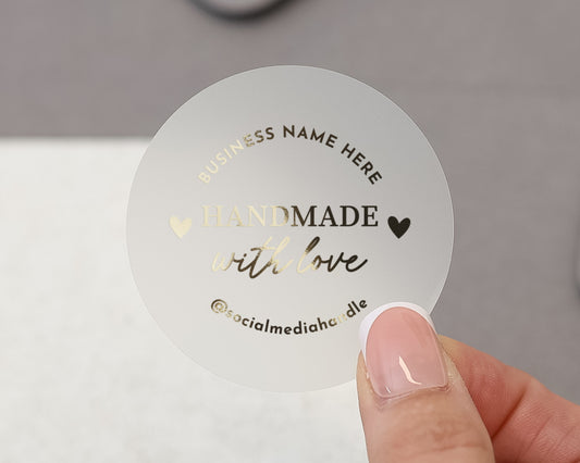 Handmade With Love Stickers, Custom Business Stickers, Personalised Packaging Labels, Gold Foil Logo Stickers, Small Business Stickers