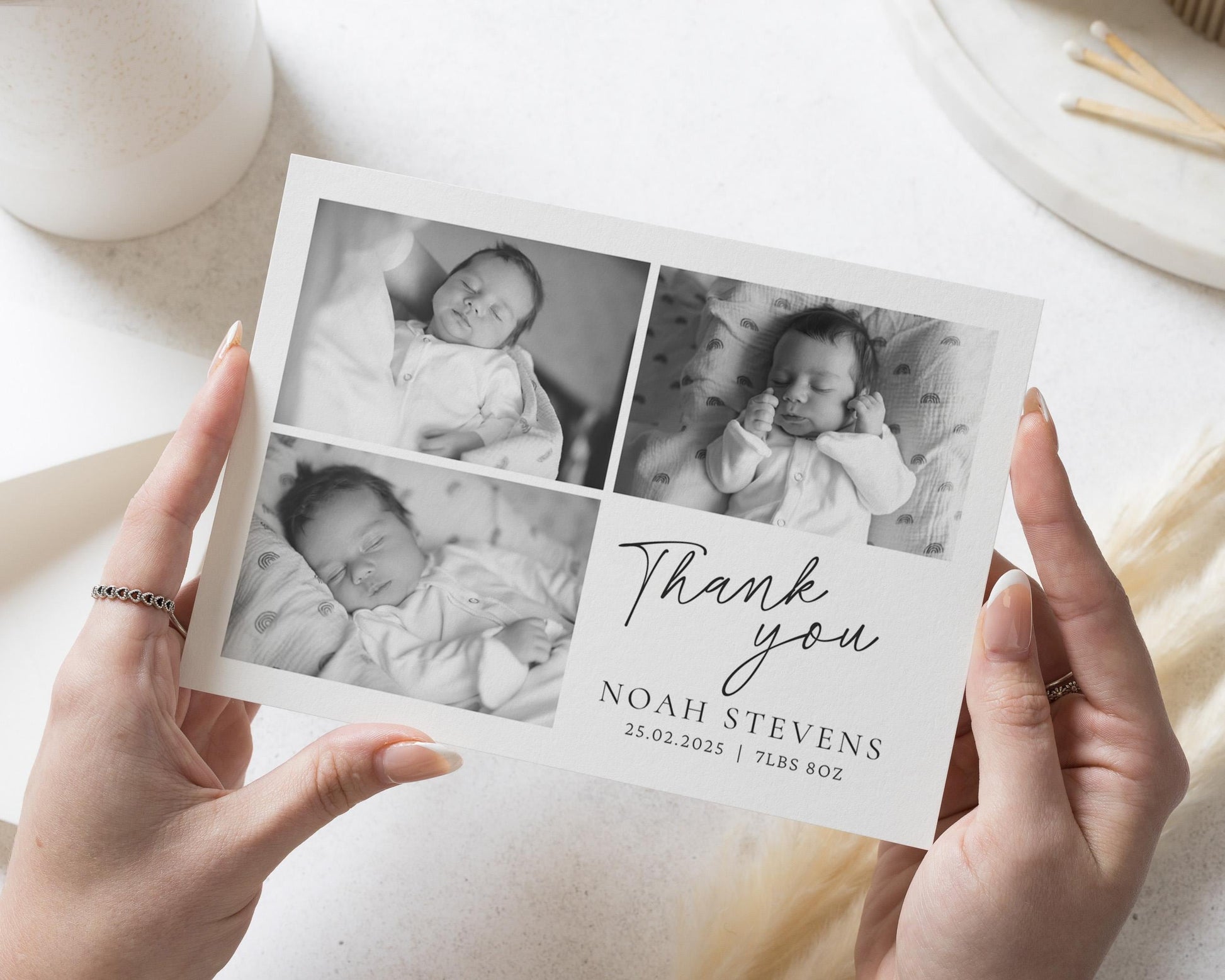 Black & White Photo Thank You Cards, New Baby Photo Thank You Cards, Baby Personalised Thank You Card, Baby Shower Thank You Cards