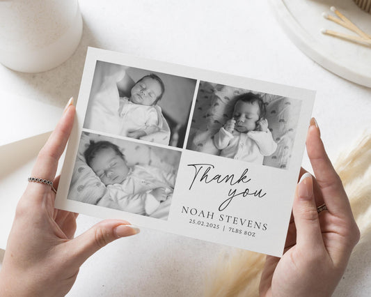 Black & White Photo Thank You Cards, New Baby Photo Thank You Cards, Baby Personalised Thank You Card, Baby Shower Thank You Cards