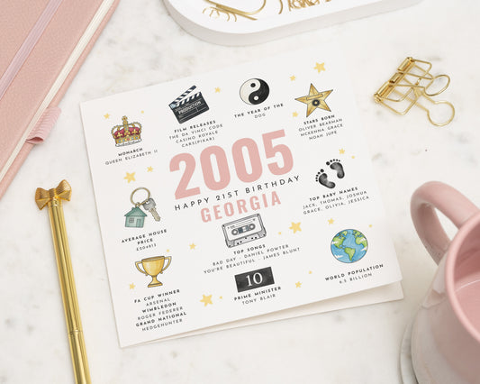 21st Birthday Card for Daughter, 2005 Birthday Card, Personalised Birthday Card, 21st Birthday Card for Her, Milestone Birthday Card